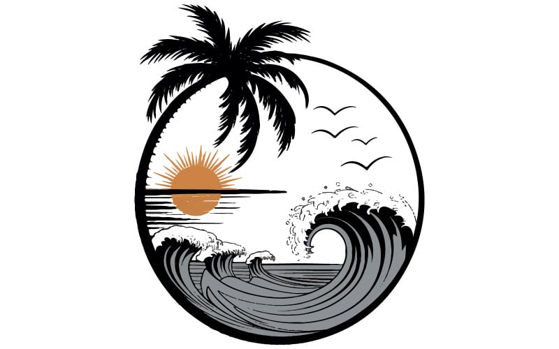 Un design qui capture une silhouette d'art vectoriel de scène de plage sereine