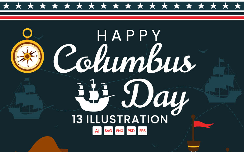 13 Illustrazione felice del giorno di Colombo negli USA