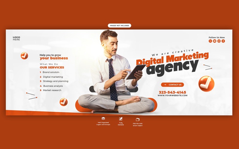 Modelo de capa de banner para agência de marketing digital