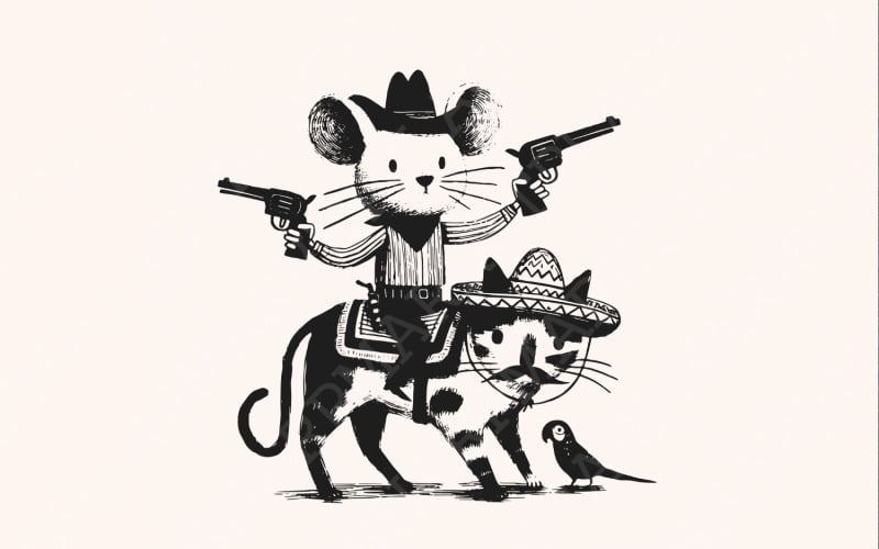 Ratón vaquero, gato png, ratón png, vaquero png, clipart de gato divertido, ratón de rodeo PNG, animal