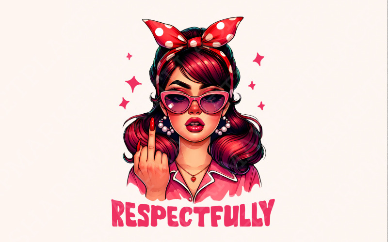 Respetuosamente PNG, Dedo medio PNG, Retro Sassy PNG, Trendy PNG, Divertido Retro Sassy PNG, Vintage