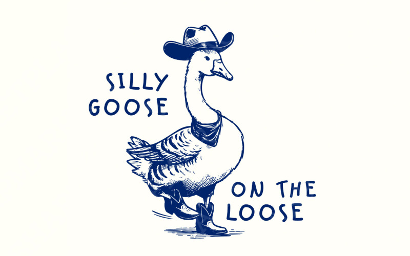 T-shirt PNG oie idiote en liberté, oie de cow-boy PNG, oie drôle, humour adulte png, sublimation,
