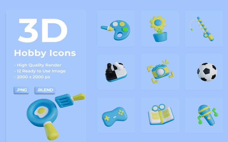 Conjunto de ícones de hobby 3D