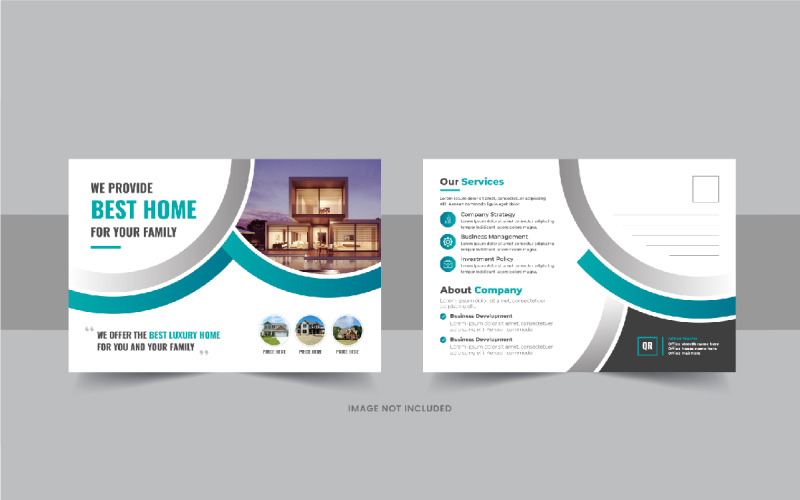 Postkartendesign für den Immobilienverkauf oder modernes EDM-Postkartendesign-Vorlagenlayout für Unternehmen