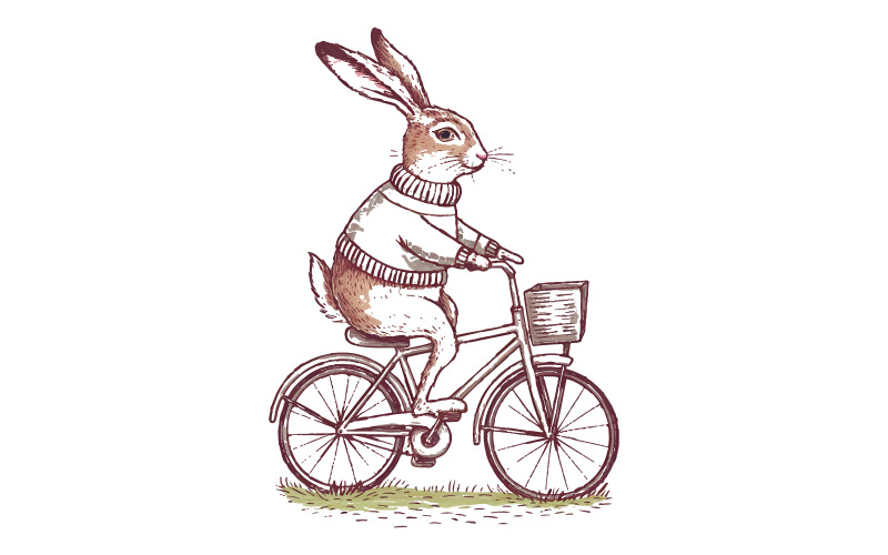 En konstillustration av en söt hare som cyklar