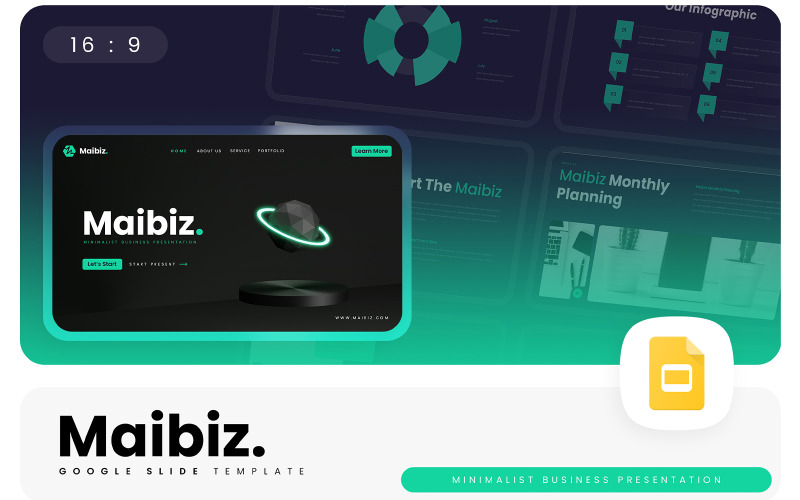 Maibiz – Минималистичный бизнес-шаблон Google Slides