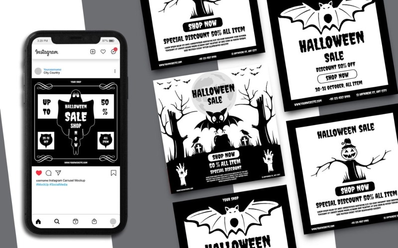 Modello di social media per la vendita di Halloween