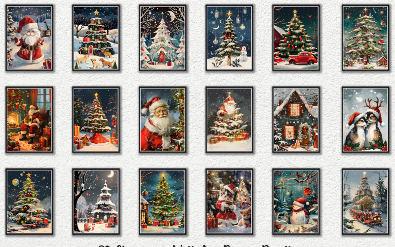 Paquete de pósteres de arte mural navideño