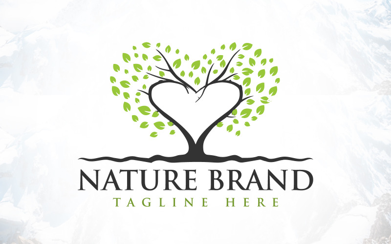 Design de logotipo de árvore de coração de marca Green Nature