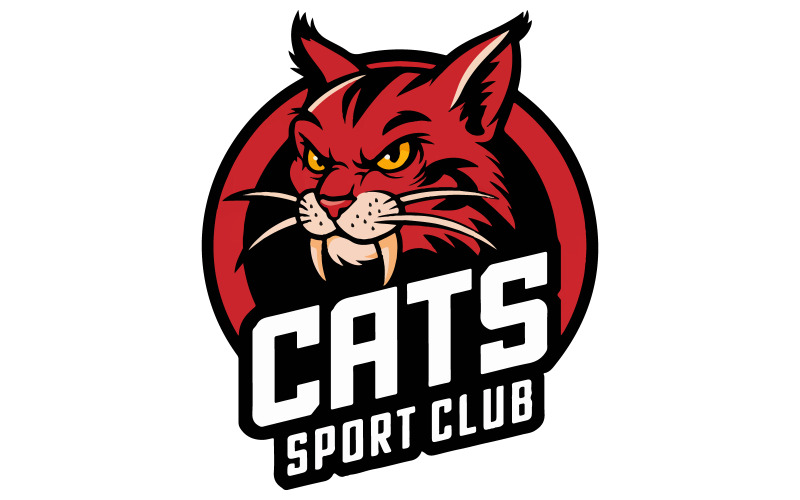 Um logotipo vetorial de um clube esportivo, uma cabeça de gato vermelho