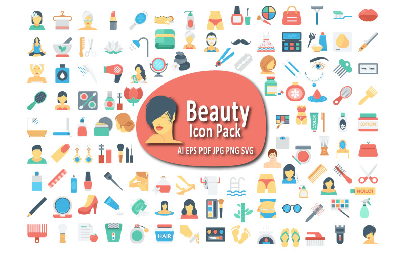 Elegante pacchetto di icone di bellezza per cosmetici, cura della pelle e moda