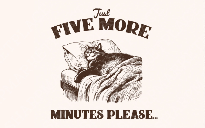 Cinco minutos más, gato perezoso png, gato durmiendo png, diseño de camiseta divertida, camiseta meme que dice, perezoso