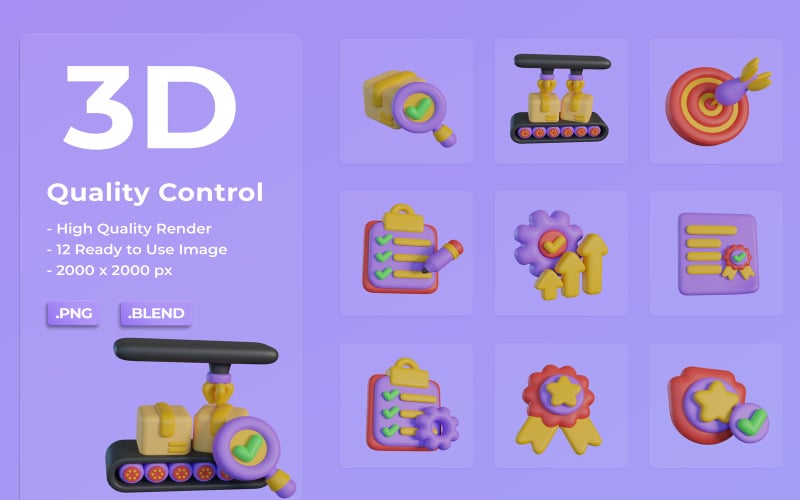 Design del set di icone di controllo qualità 3D