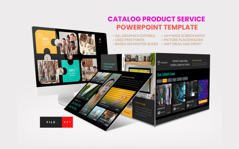 Plantilla de PowerPoint de catálogo creativo de productos y servicios