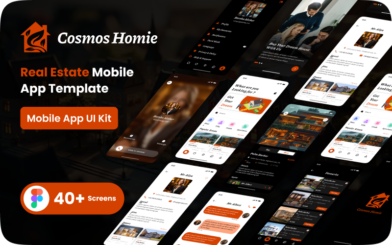 Cosmos Homie Real Estate UI-mall för mobilapp