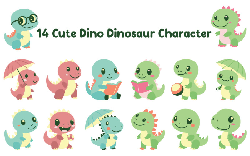 14 personagens fofos de dinossauros Dino