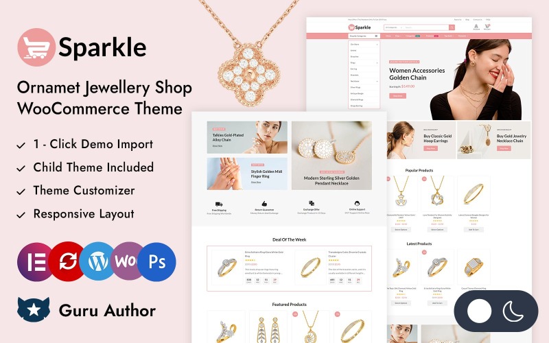 Sparkle - Klasik Altın Mücevher Mağazası Elementor WooCommerce Duyarlı Tema