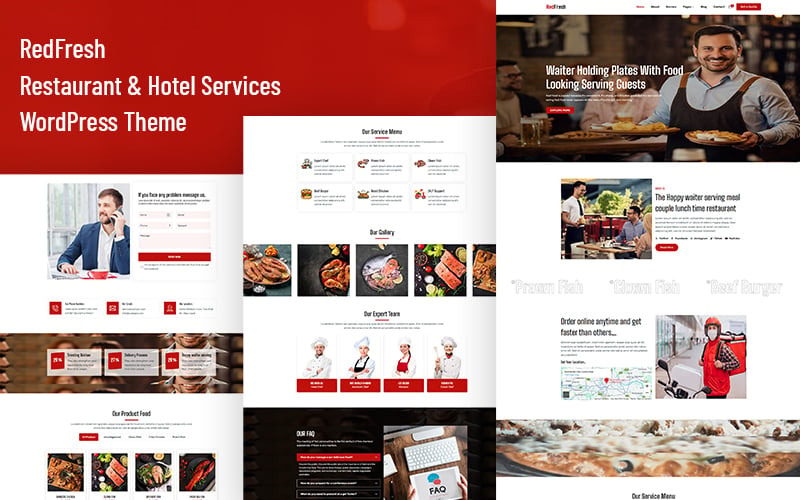 Tema WordPress RedFresh per servizi di ristorazione e alberghieri.
