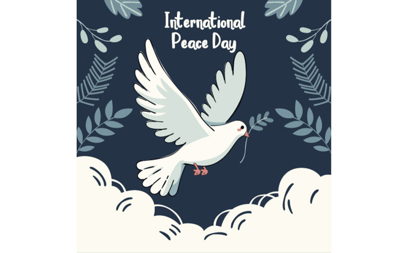 Dia Internacional da Paz com Ilustração de Folhas de Pomba