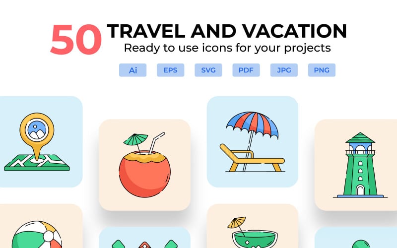 Ícones vetoriais de viagens e férias