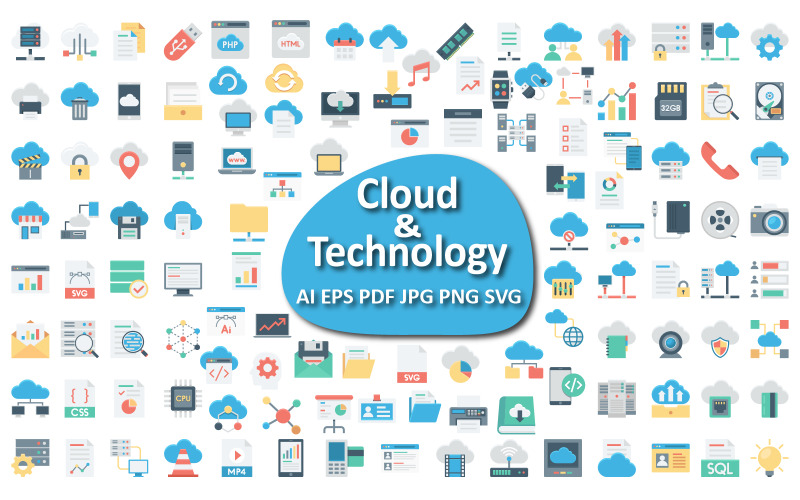Sada ikon technologie cloud dat