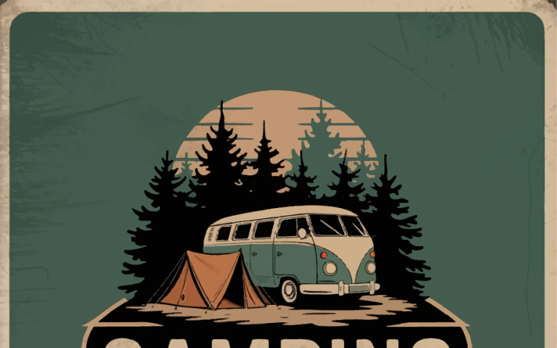Design de acampamento com uma van vintage