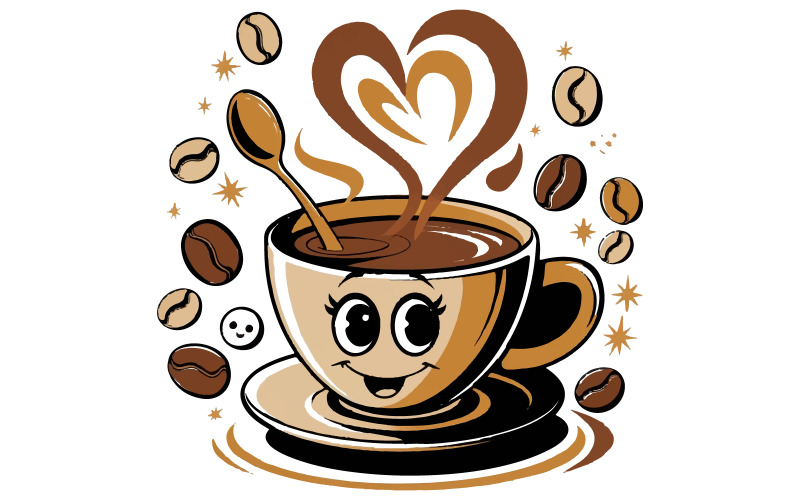 Ilustración artística de silueta de taza de café