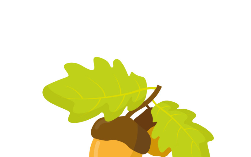 Dessin animé de glands avec des feuilles vertes.
