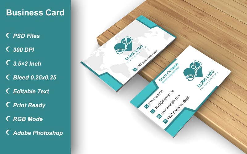 Business Card Template for Clinic - Doctor - Hospital - Customizable Designs - 635