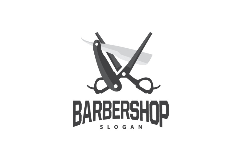 Barbershop Logo Scissors Vector Retro Vintage V6