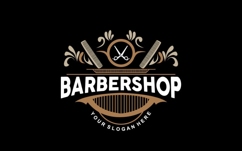 Logo de salon de coiffure ciseaux vecteur rétro vintage V5