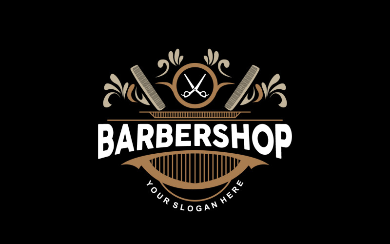 Logotipo de barbearia Tesoura Vetor Retro Vintage V5