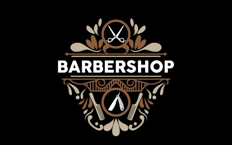 Logotipo de barbearia Tesoura Vetor Retro Vintage V7