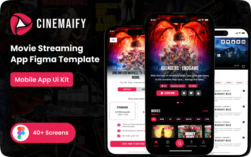 Modelo de interface de usuário para aplicativo móvel de streaming de filmes Cinemaify