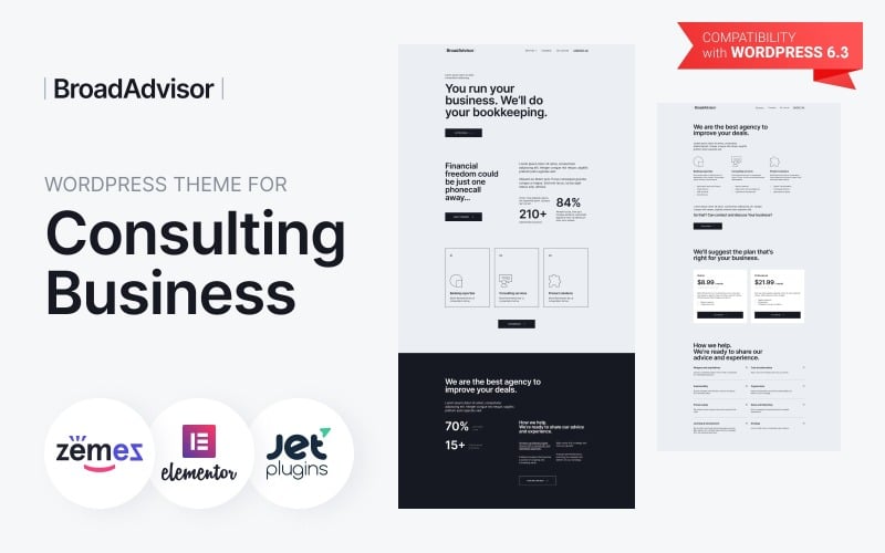 BroadAdvisor - Tema WordPress di consulenza per il sito web del consulente aziendale