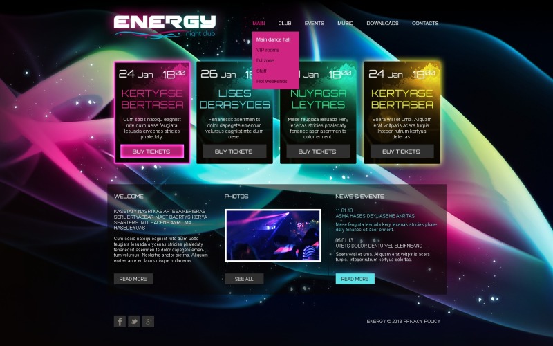 Modello di sito Web del night club