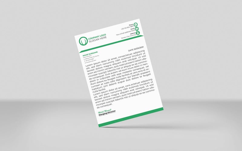 Professionele en moderne groene briefhoofd