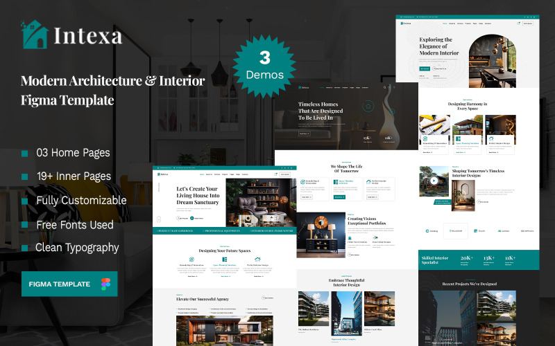 Intexa - Современная архитектура и интерьер Шаблон Figma