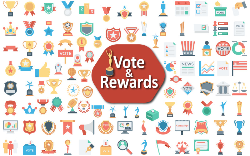 Set di icone Vota e ricompense per progetti interattivi