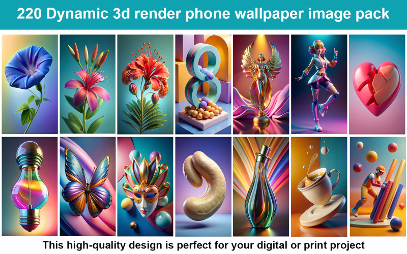 Paquete de 220 fondos de pantalla para teléfono con renderizado 3D dinámico