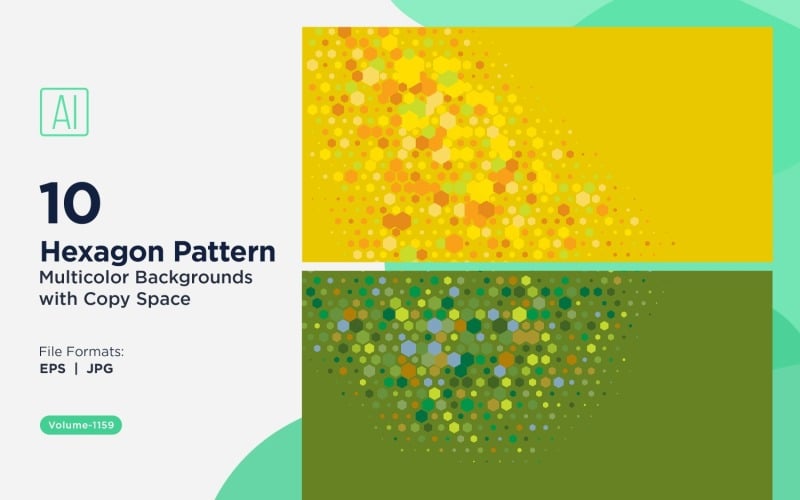 Hexágono colorido de vários tamanhos, padrão versátil, fundo 1159