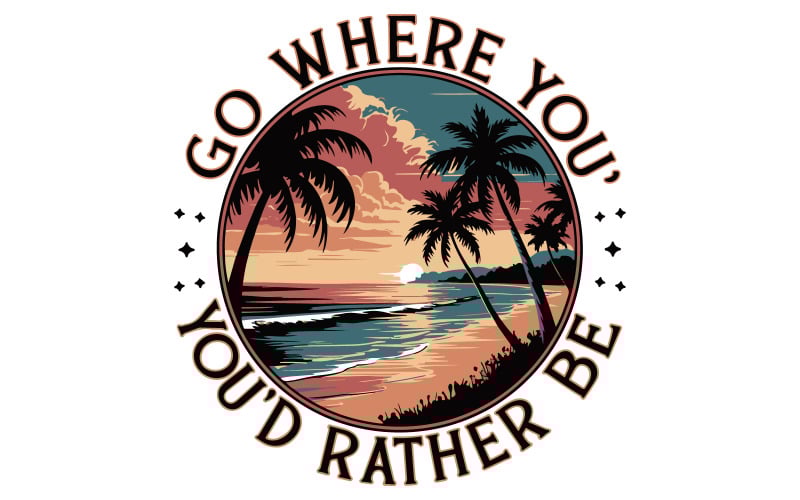 A circular beach t-shirt design silhouette