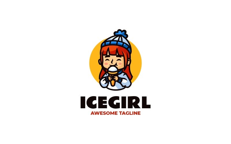 Ice Girl Mascot Cartoon Logo