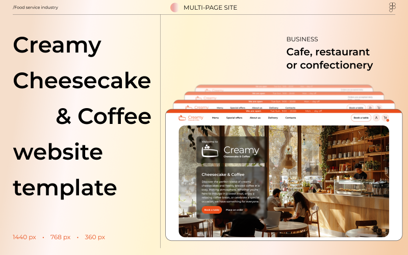 Website sjabloon voor romige cheesecake en koffie