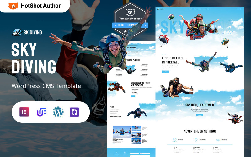 Skidiving - Avventura di paracadutismo e tema WordPress Elementor per paracadute