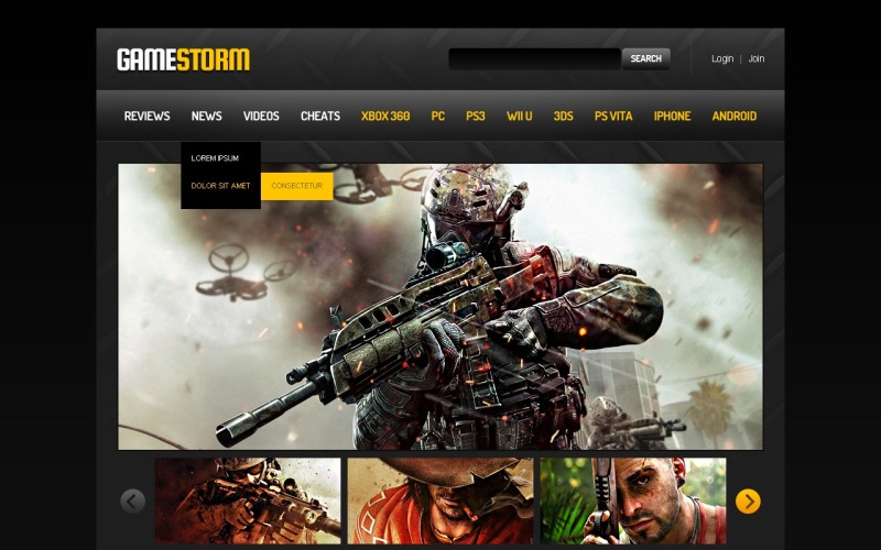 Modèle de site Web réactif pour les jeux