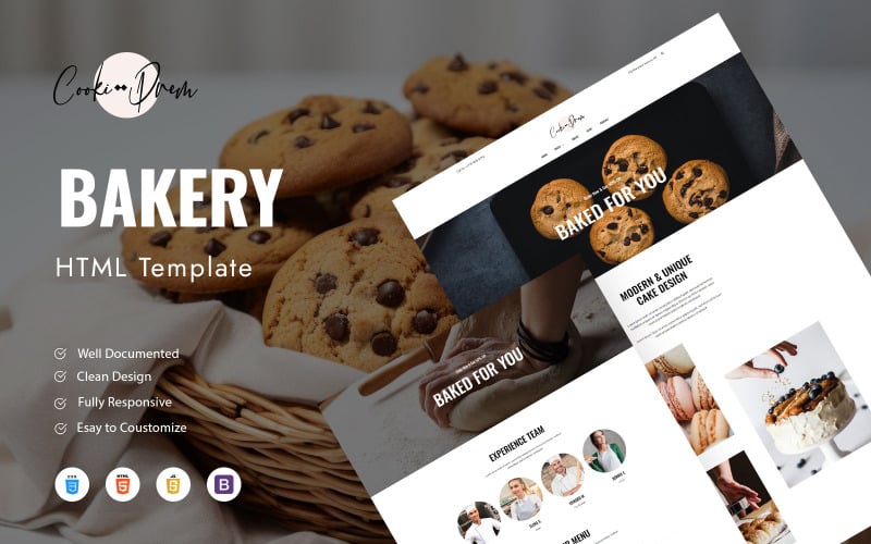 Cooki Drem - 面包店和收据 HTML 模板