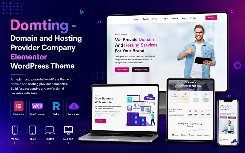 Domting — компанія-провайдер домену та хостингу, тема Elementor WordPress