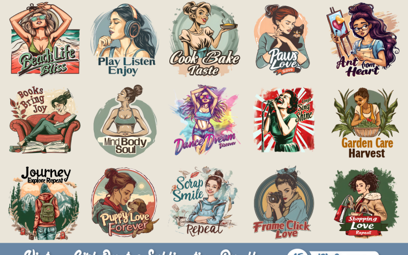 Lot de citations de fille vintage à sublimation