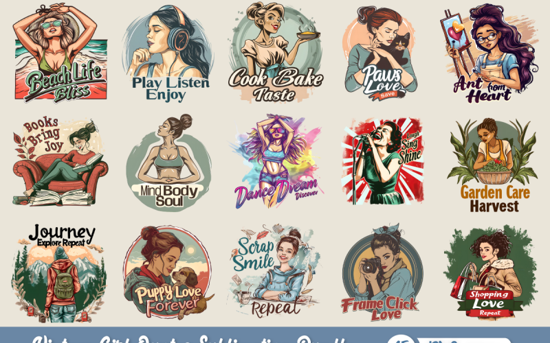 Vintage Girl Quotes Sublimation Bundle